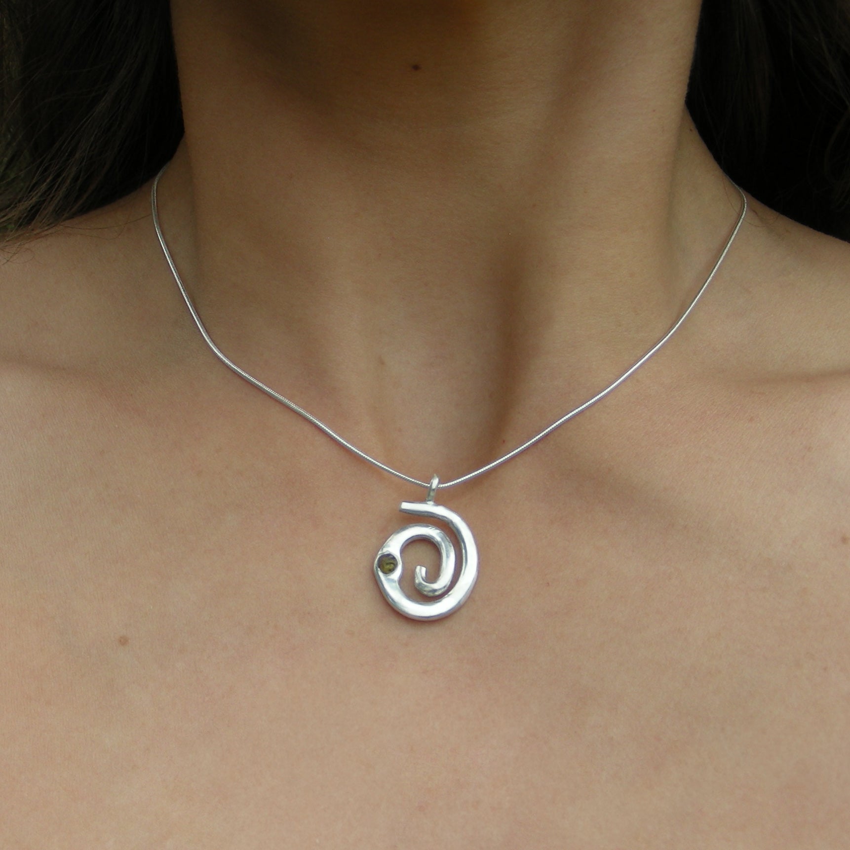 Nia - Olivine Spiral Necklace