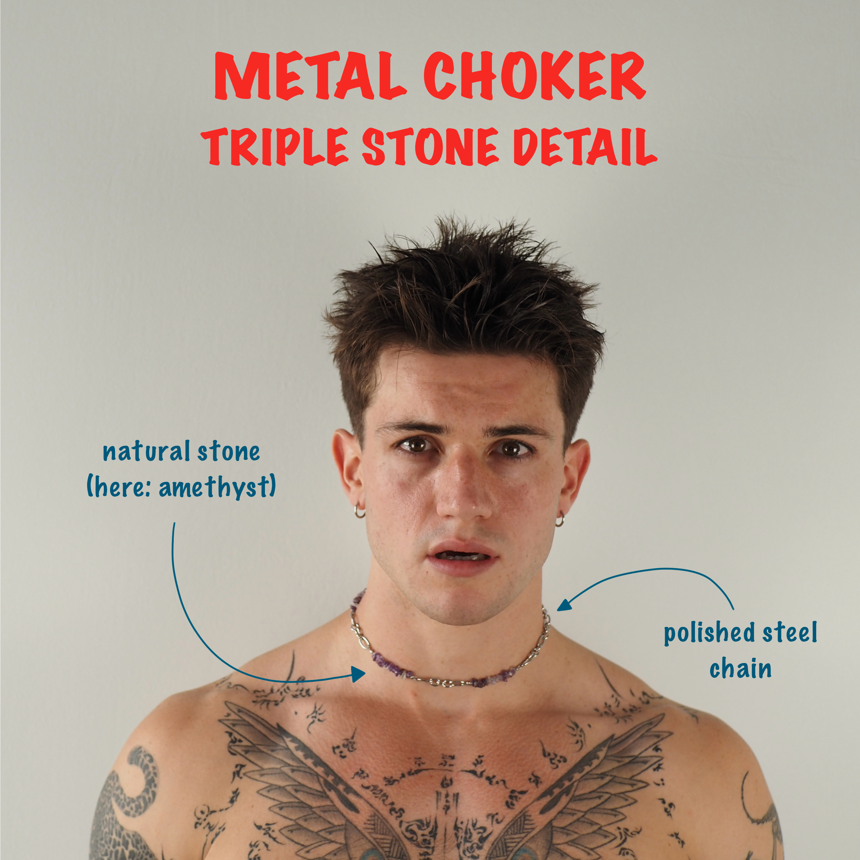 Metal Choker with Triple Stone Detail