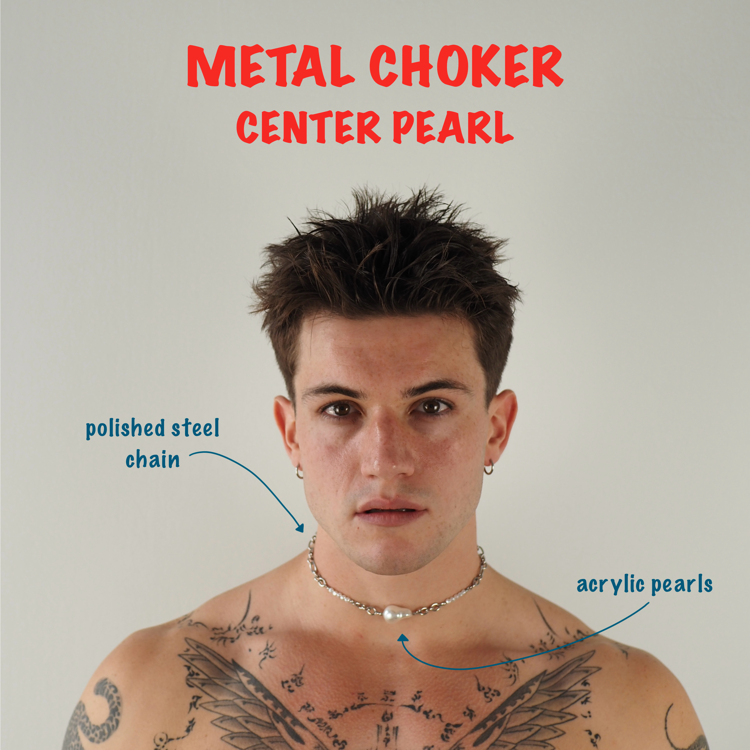 Metal Choker with Center Pearl